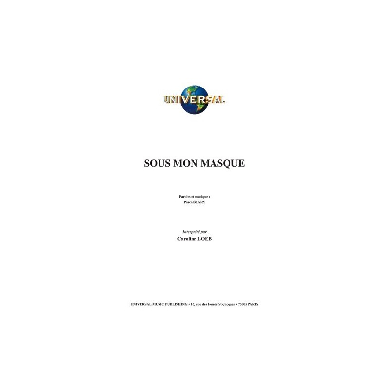 Partition SOUS MON MASQUE Caroline LOEB