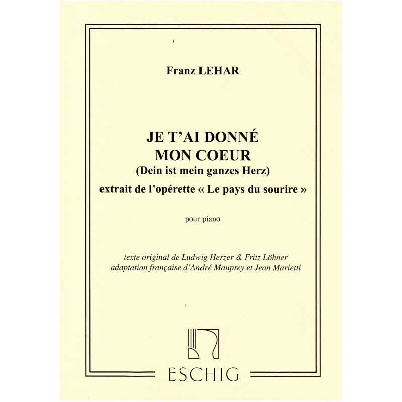 Partition JE T'AI DONNÉ MON CŒUR Franz Lehár