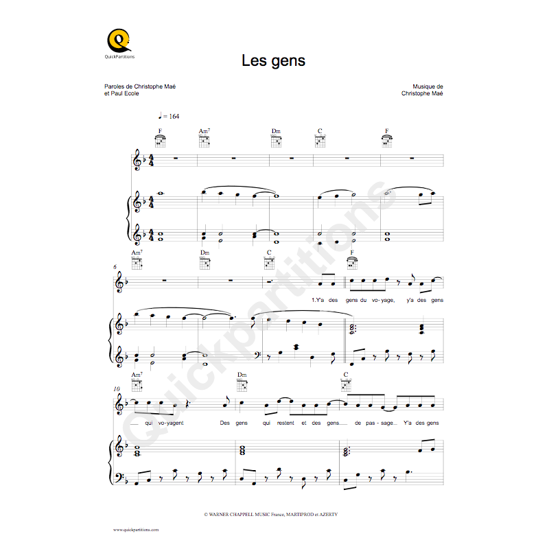 Partition LES GENS Christophe Maé