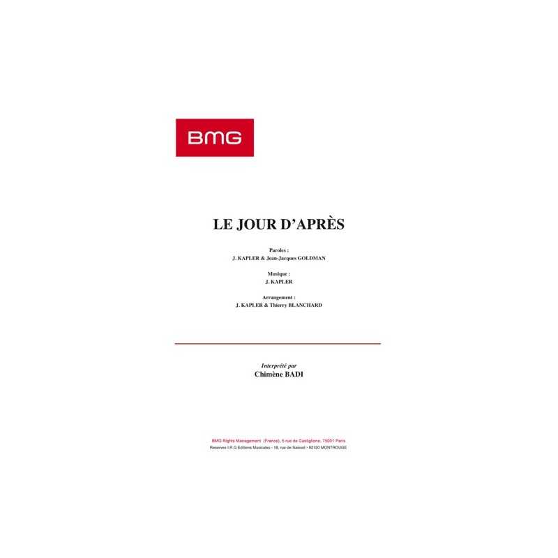 Partition LE JOUR D'APRÈS