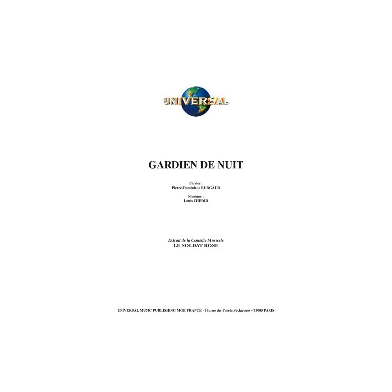 Partition GARDIEN DE NUIT Francis Cabrel