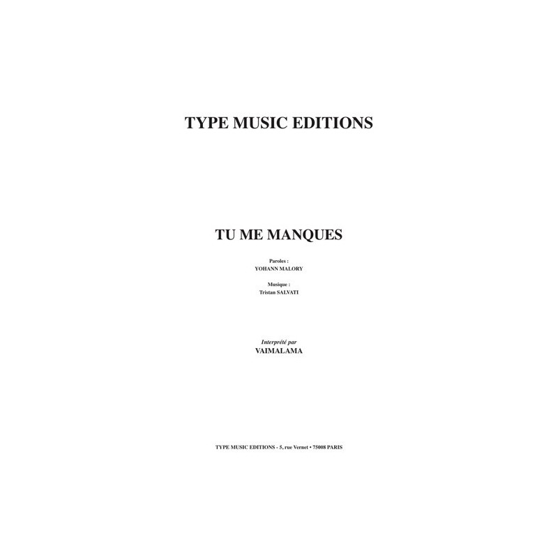 Sheet music TU ME MANQUES VAIMALAMA