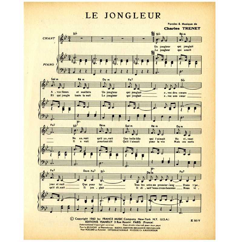 Partition LE JONGLEUR Charles Trenet
