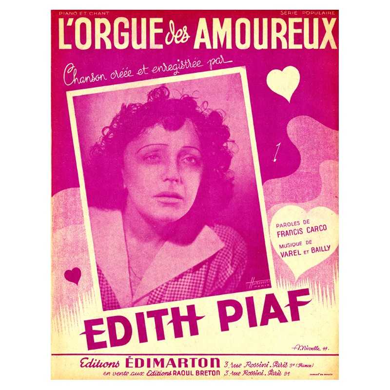 Partition L'ORGUE DES AMOUREUX Edith Piaf