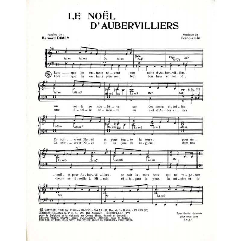 Sheet music LE NOËL D'AUBERVILLIERS Mireille Mathieu pdf