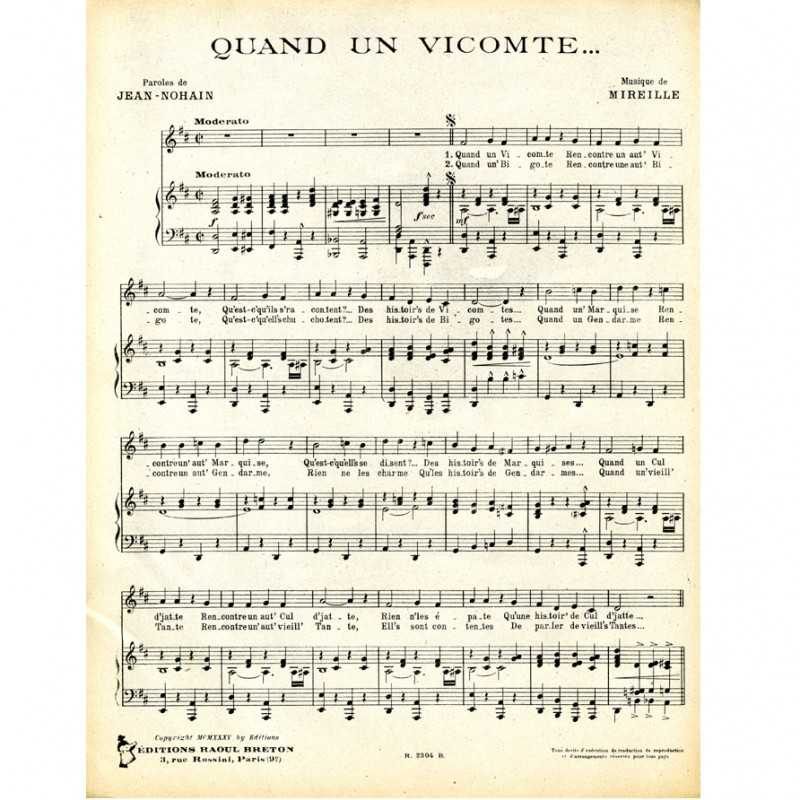 Sheet music QUAND UN VICOMTE MIREILLE