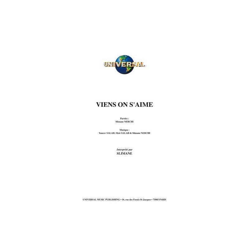 Partition VIENS ON S'AIME SLIMANE PDF