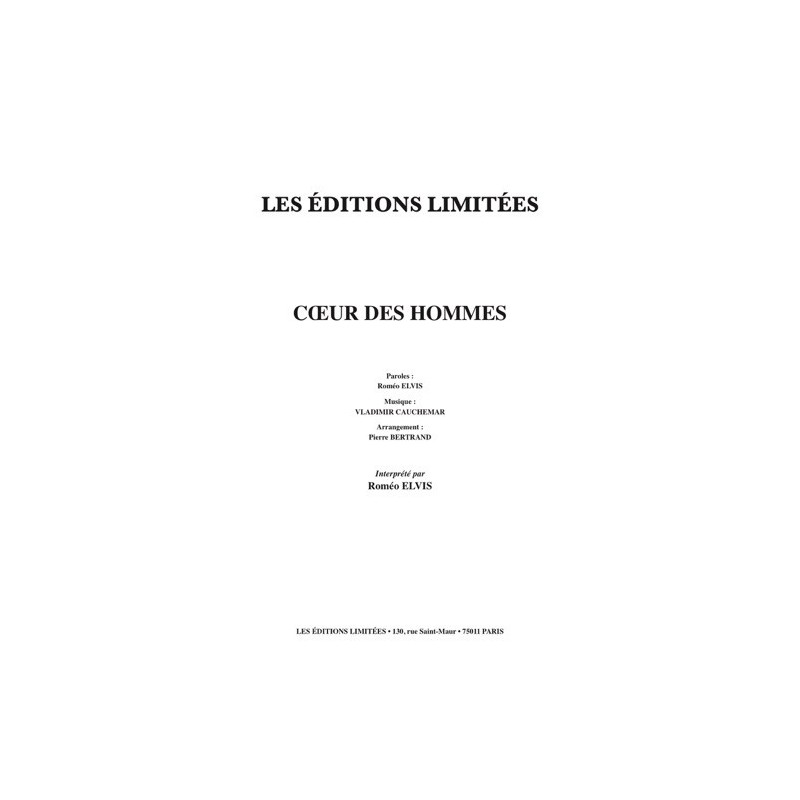 Partition CŒUR DES HOMMES Roméo ELVIS