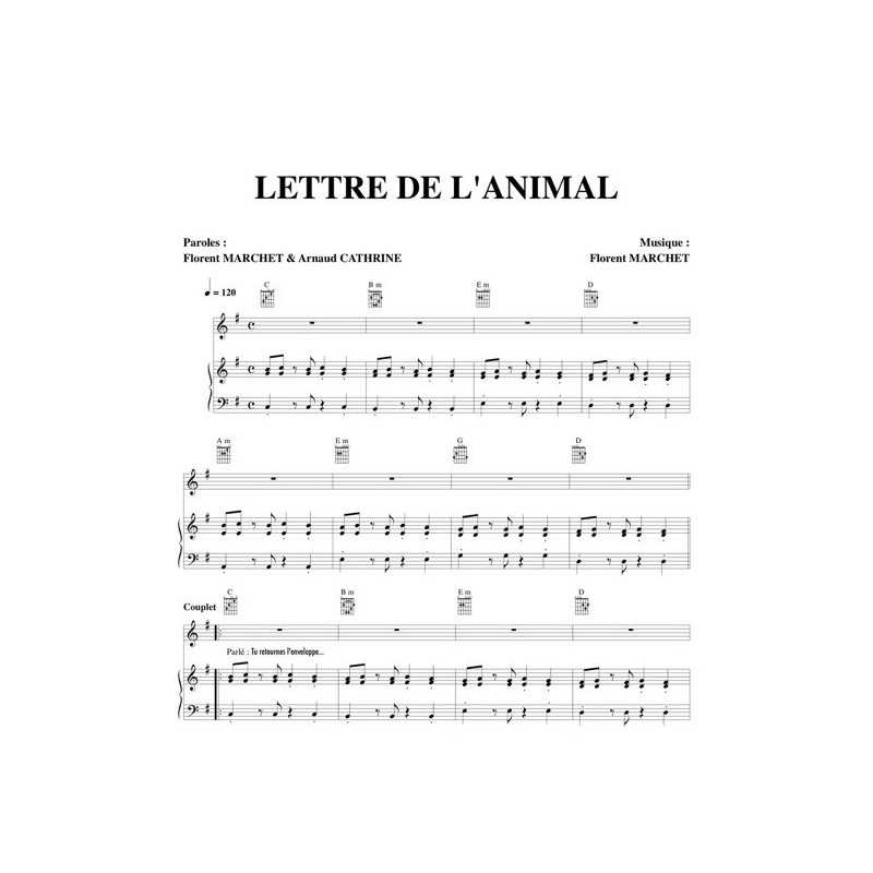 Partition LETTRE DE L'ANIMAL Florent MARCHET