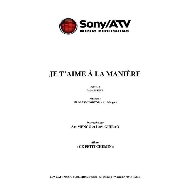Partition JE T’AIME À LA MANIÈRE Art MENGO