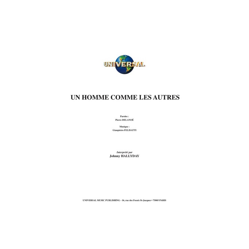 Sheet music Un homme comme les autres Johnny Hallyday