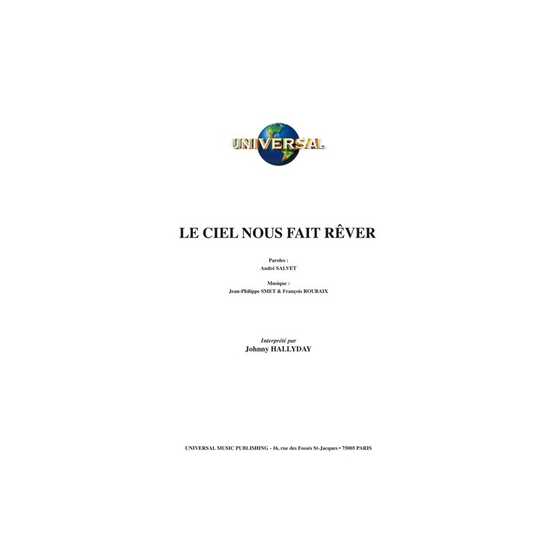 Sheet music le ciel nous fait rêver Johnny Hallyday