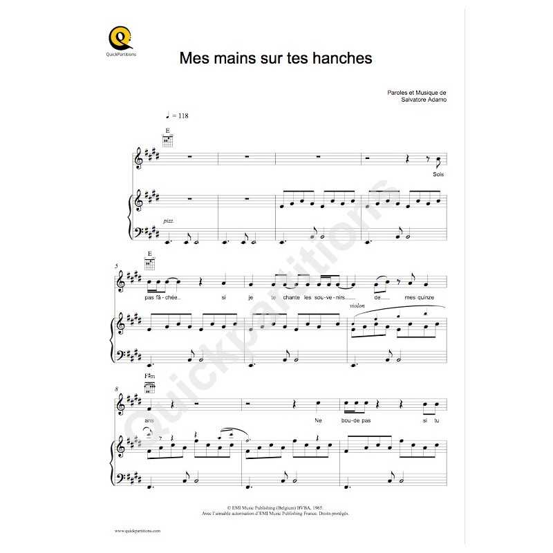 Sheet Music MES MAINS SUR TES HANCHES SALVATORE ADAMO
