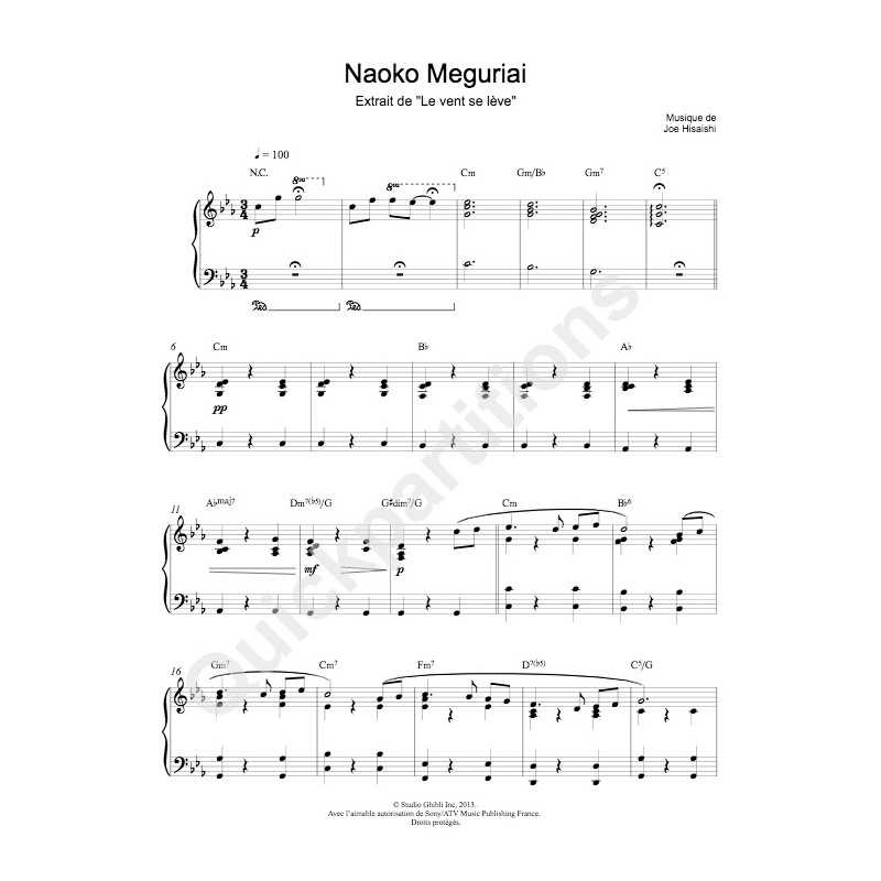 Sheet music NAOKO MEGURIAI JOE HISAISHI