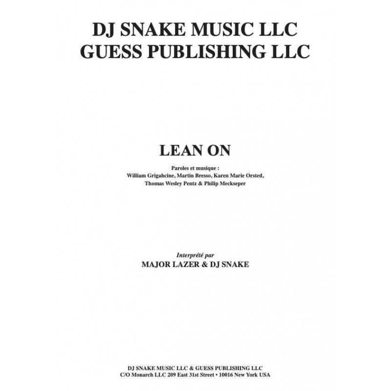 Partition LEAN ON  Major Lazer & DJ Snake
