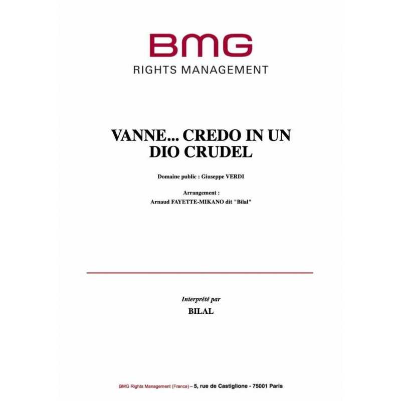 Partition VANNE… CREDO IN UN DIO CRUDEL Bilal