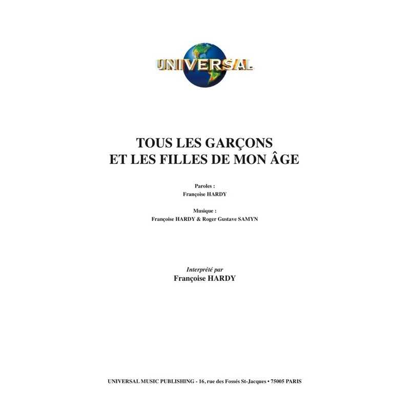 Sheet music TOUS LES GARÇON ET LES FILLES DE MON AGE FRANÇOISE HARDY