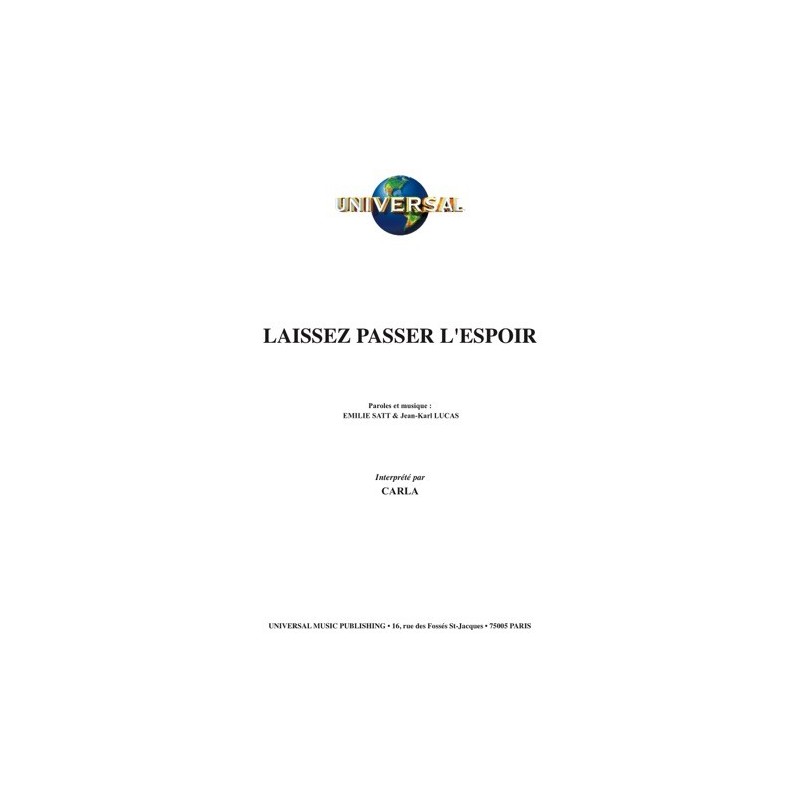 Partition LAISSEZ PASSER L'ESPOIR CARLA