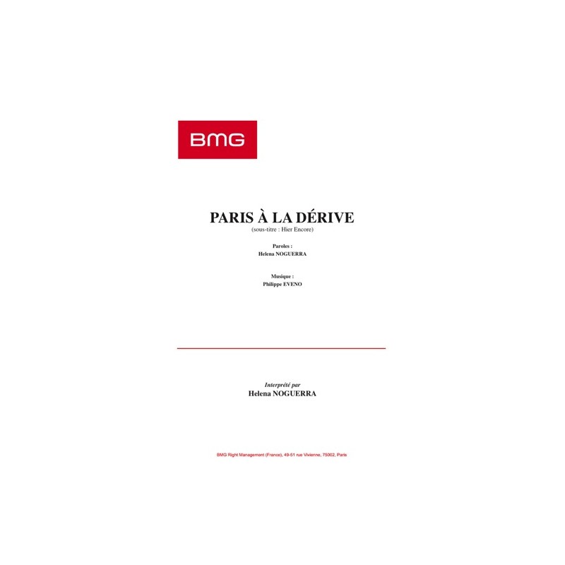 Sheet music PARIS LA DÉRIVE Helena NOGUERRA
