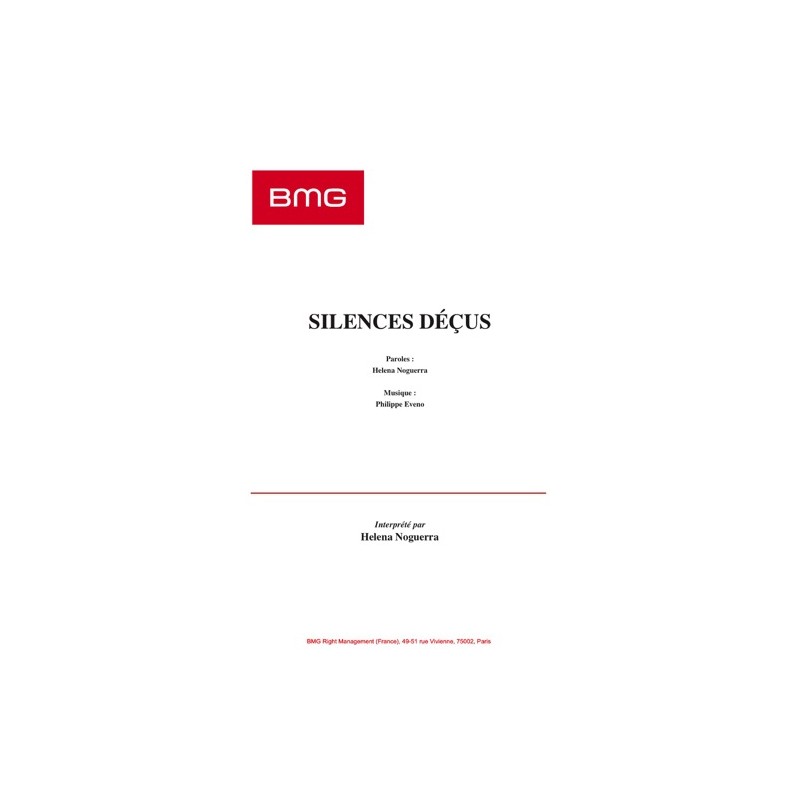 Partition SILENCES DÉÇUS Helena NOGUERRA