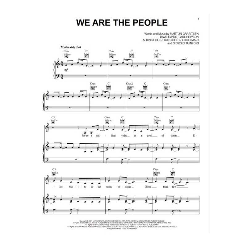 Sheet music WE ARE THE PEOPLE Martin Garrix & U2