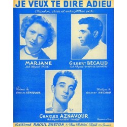 Partition JE VEUX TE DIRE ADIEU Charles AZNAVOUR