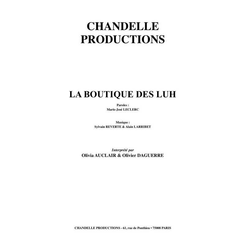 sheet music LA BOUTIQUE DES LUH Olivia AUCLAIR & Olivier DAGUERRE