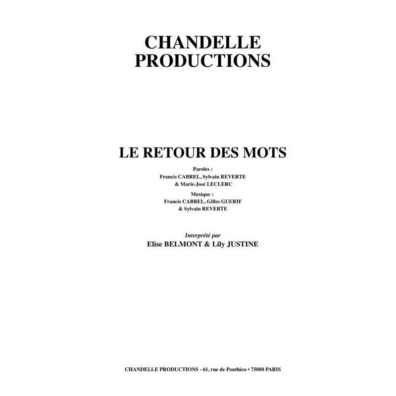 Partition LE RETOUR DES MOTS Elise BELMONT & Lily JUSTINE