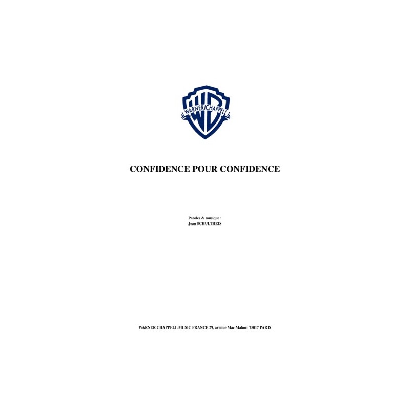 Partition CONFIDENCE POUR CONFIDENCE Jean SCHULTHEIS