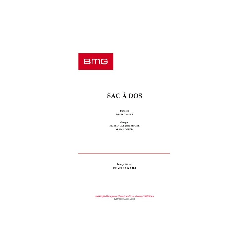Sheet music SAC À DOS BIGFLO & OLI