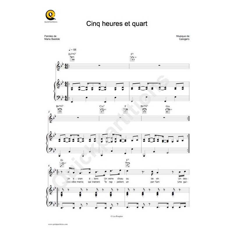 Partition CINQ HEURES ET QUART Calogero