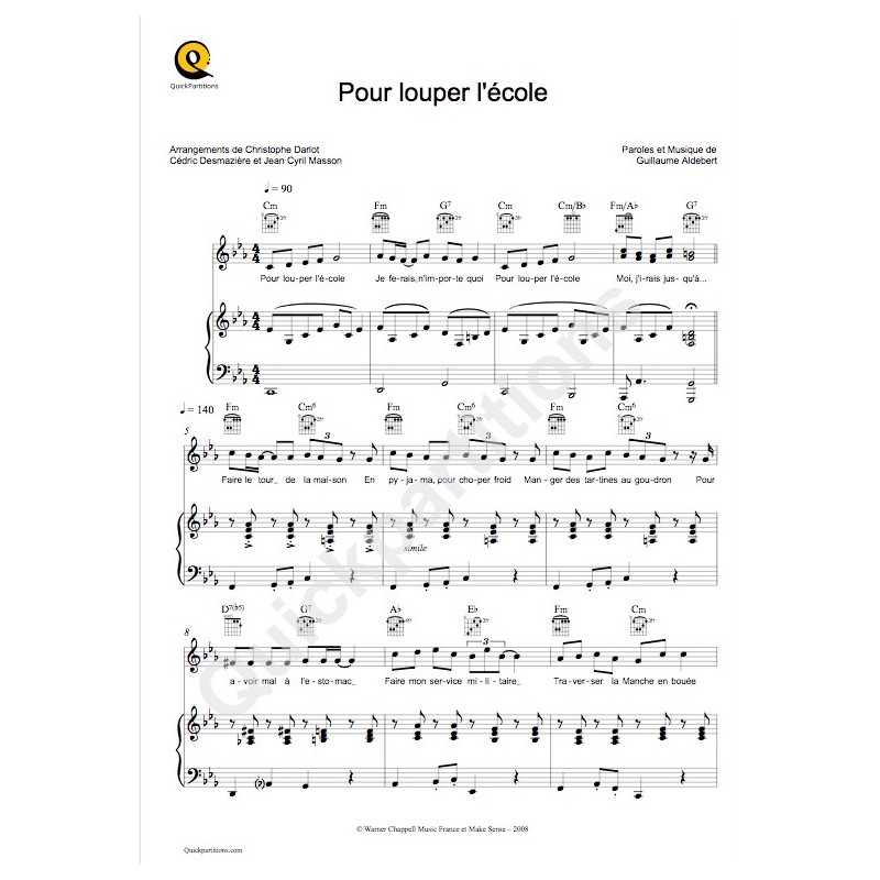 Partition POUR LOUPER L'ÉCOLE Aldebert