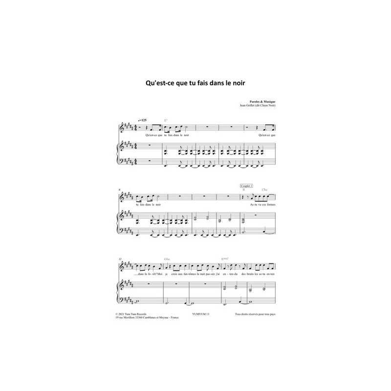 Sheet music QU-EST-CE QUE TU FAIS DANS LE NOIR CHIEN NOIR pdf