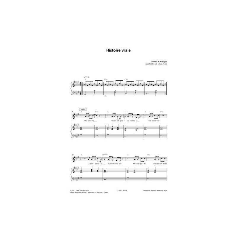 Sheet music HISTOIRE VRAIE CHIEN NOIR pdf