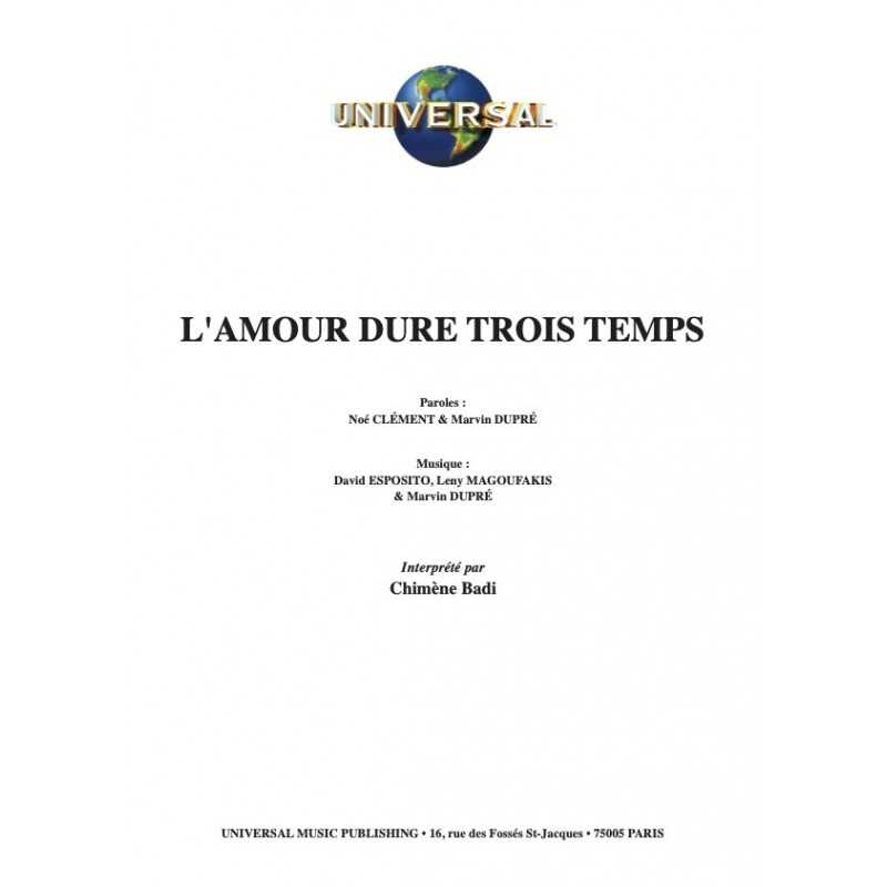 Partition L'AMOUR DURE TROIS TEMPS Chimène Badi