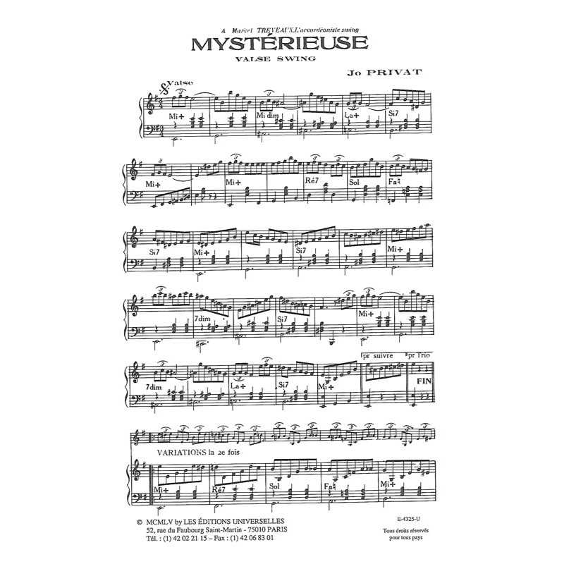 Sheet music MYSTÉRIEUSE Jo Privat