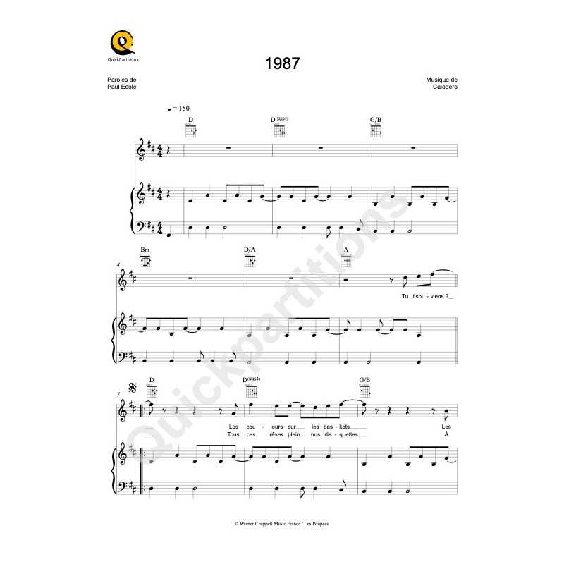 Sheet music 1987 Calogero