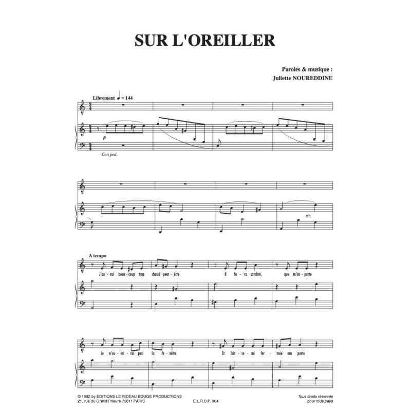 Partition SUR L'OREILLER JULIETTE