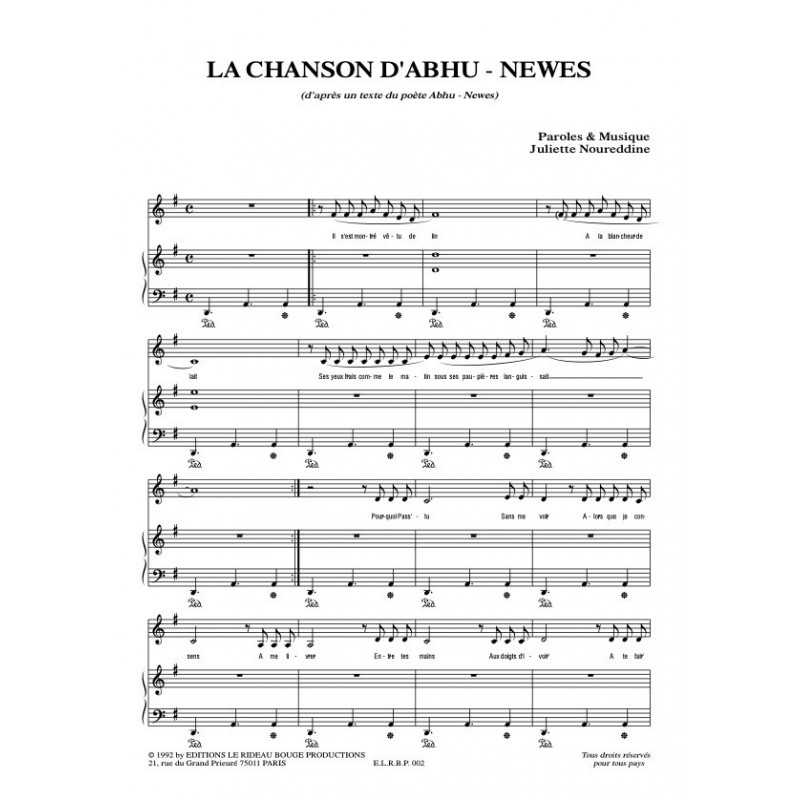 Partition LA CHANSON D'ABHU NEWES JULIETTE