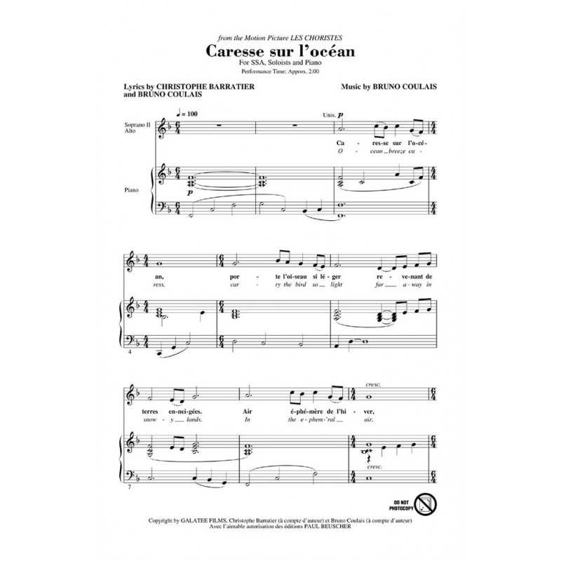 Partition CARESSE SUR L'OCÉAN (CARESS UPON THE OCEAN) Bruno Coulais