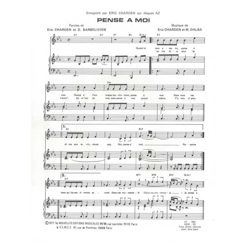 Sheet music PENSE À MOI Eric CHARDEN