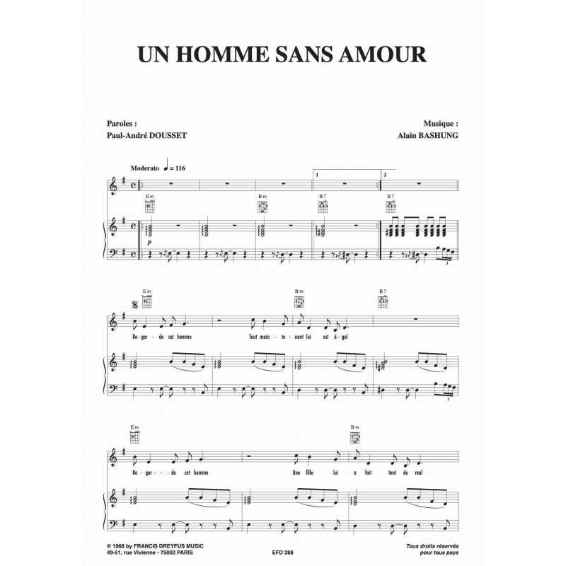 Partition UN HOMME SANS AMOUR Annie PHILIPPE