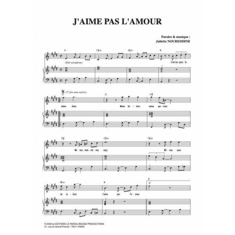 Partition J'AIME PAS L'AMOUR Olivia RUIZ