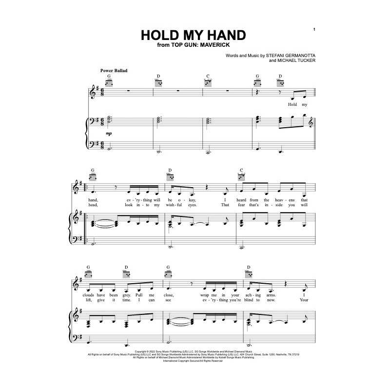 Sheet music HOLD MY HAND Lady Gaga