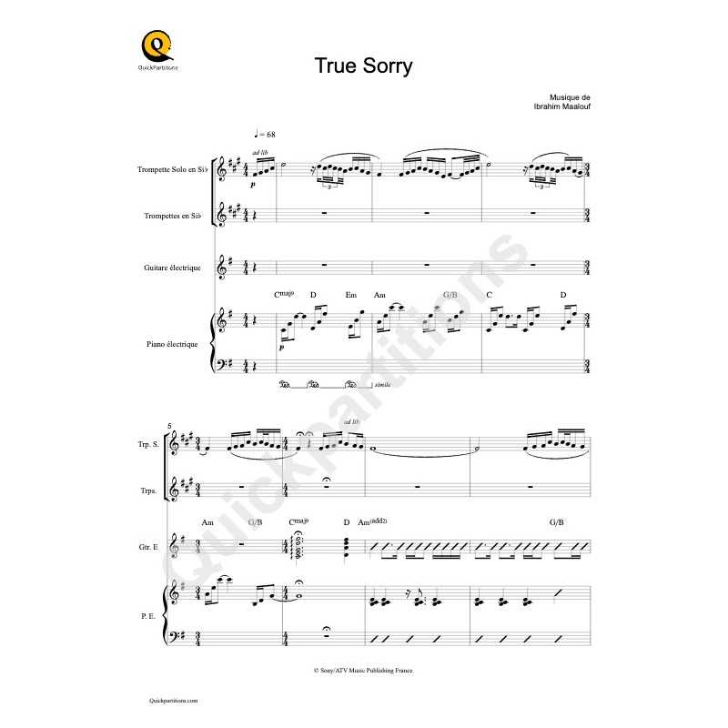 Sheet music TRUE SORRY Ibrahim Maalouf