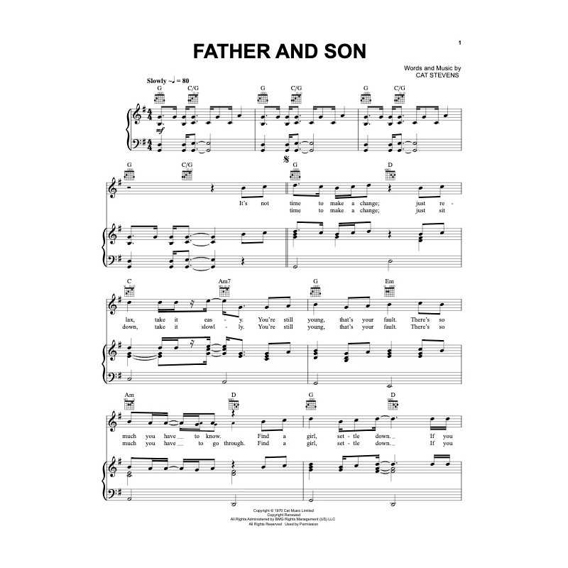 Sheet music FATHER AND SON Cat Stevens