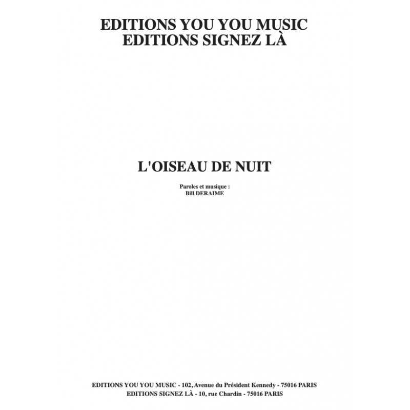 Sheet music L'OISEAU DE NUIT Bill DERAIME