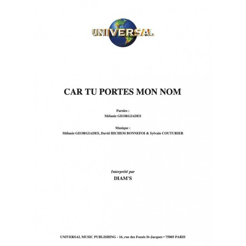 Sheet music CAR TU PORTES MON NOM DIAM'S