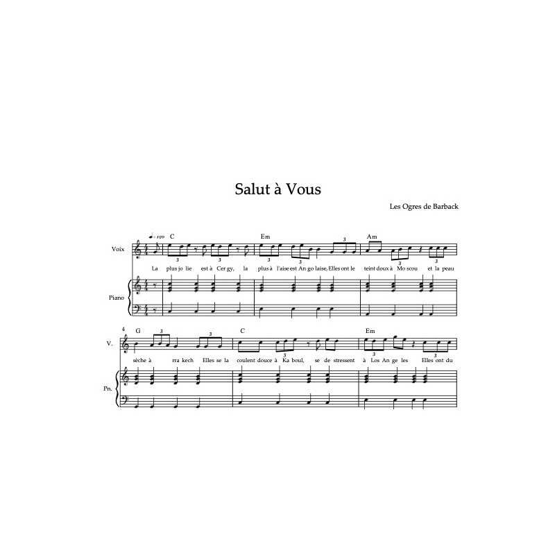 Sheet music SALUT À VOUS LES OGRES DE BARBACK