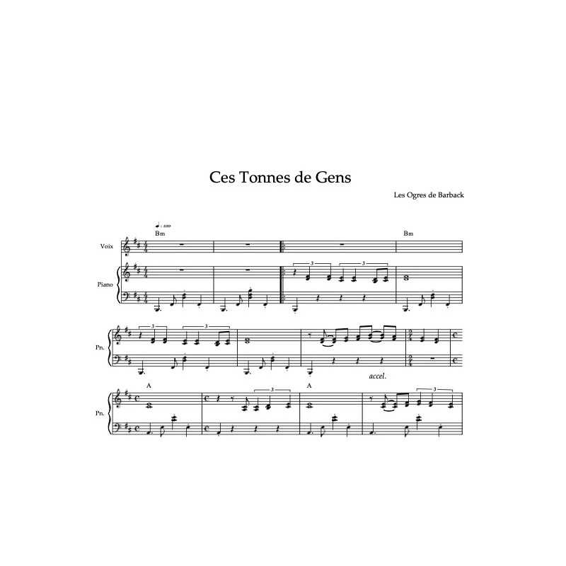 Sheet music CES TONNES DE GENS LES OGRES DE BARBACK